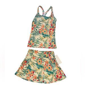 VOGO  TROPICAL FLOWER ALHLETIC SKORTS TWO PIECE SET